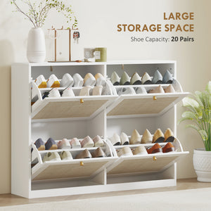 Narrow Shoe Storage Cabinet, Rattan Shoe Cabinet with 4 Flip Drawers and Adjustable Shelves for 20 Pairs – view 10