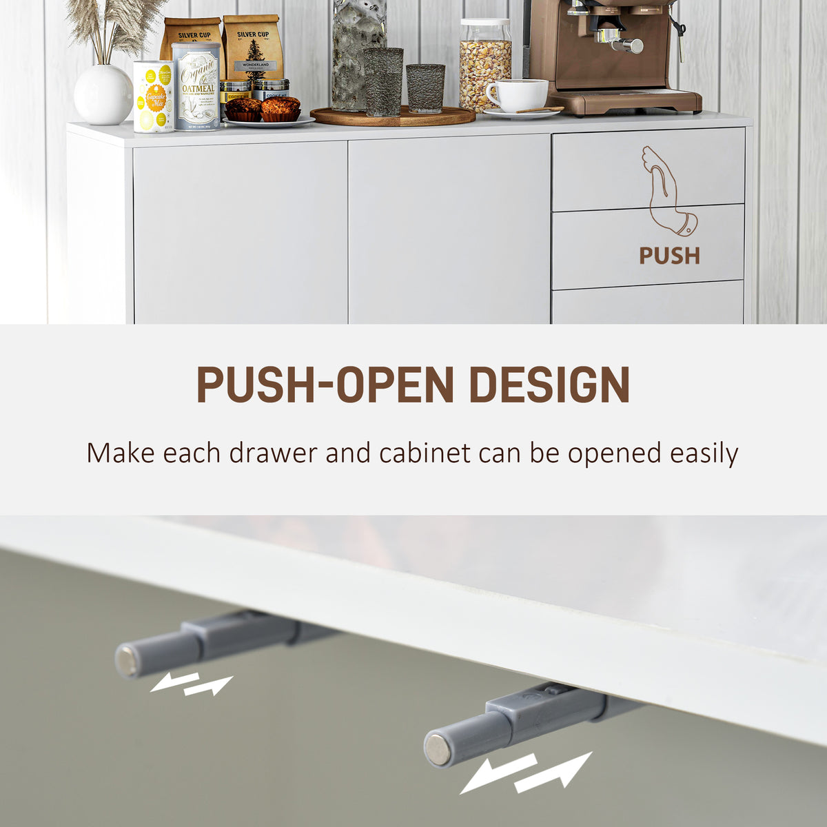 Kitchen Sideboard Storage Cabinet, Modern Coffee Bar with Push-Open Design and 2 Drawers for Living Room – view 9