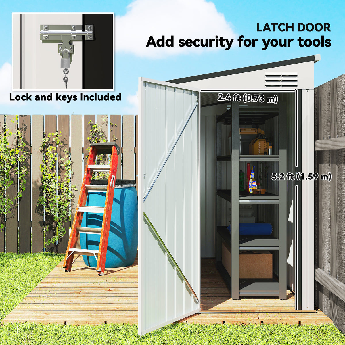 4' x 8' Outdoor Storage Shed Lean to Shed Outdoor Metal Tool Shed with Lockable Door and Air Vents – view 11