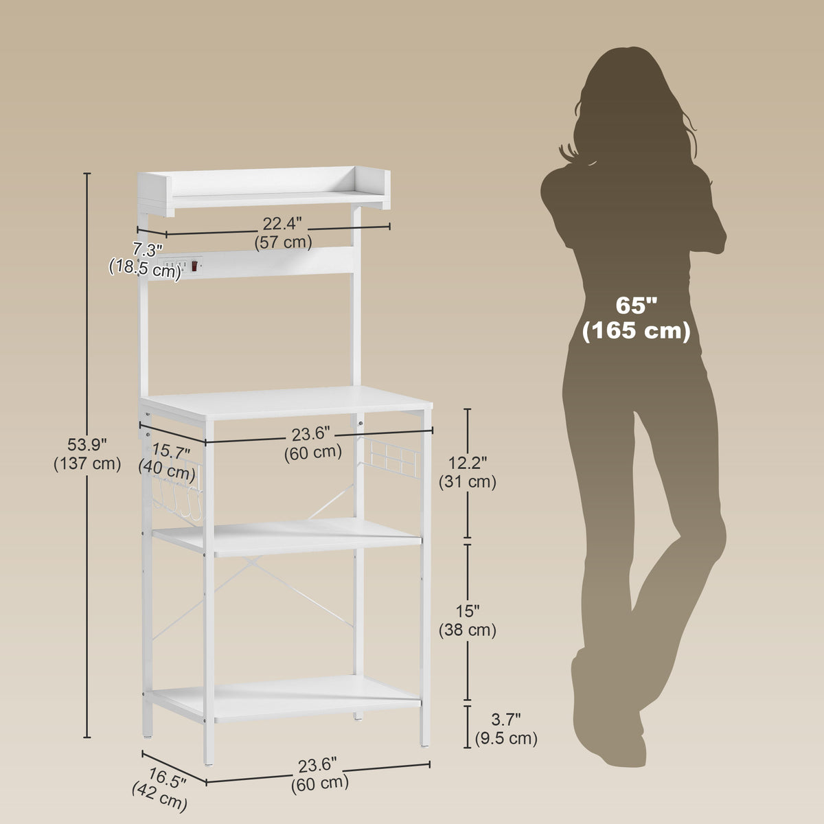Kitchen Baker's Rack with Power Outlet, Coffee Bar Station with Adjustable Shelves and Hooks – view 44