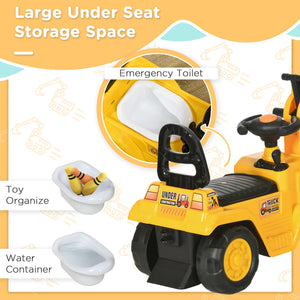 Ride-On Toy Excavator with Digger Scooter Steering Wheel Storage Toddlers for 18-48 Months, Yellow