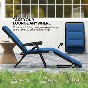 Foldable Lounge Chair, Reclining Patio Sun Lounger with 6-Position Adjustable Back, Blue and White