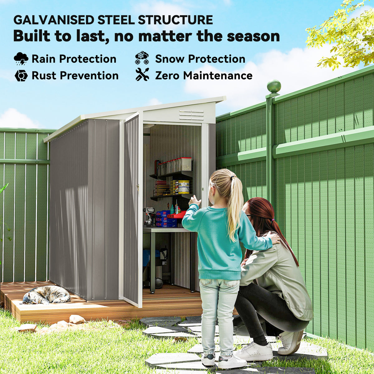 4' x 8' Outdoor Storage Shed Lean to Shed Outdoor Metal Tool Shed with Lockable Door and Air Vents – view 3