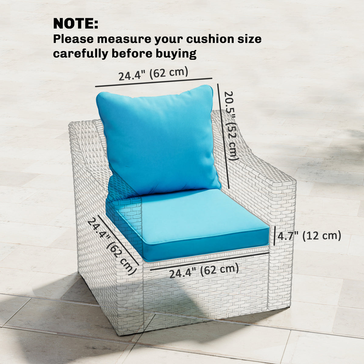 Seat Cushion Back Pillows Replacement Set of 2, Patio Chair Cushions Set for Indoor Outdoor, Blue – view 37