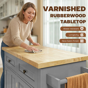 Kitchen Island with Storage, Rolling Trolley Cart with Rubber Wood Top, Spice Rack, Towel Rack, Brown Oak – view 17