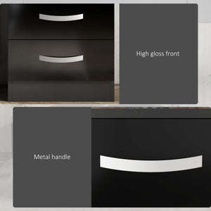 Bedside Table Set of 2, Modern Nightstand with Drawers and High Gloss Fronts, Night Table for Bedroom, Black – view 5