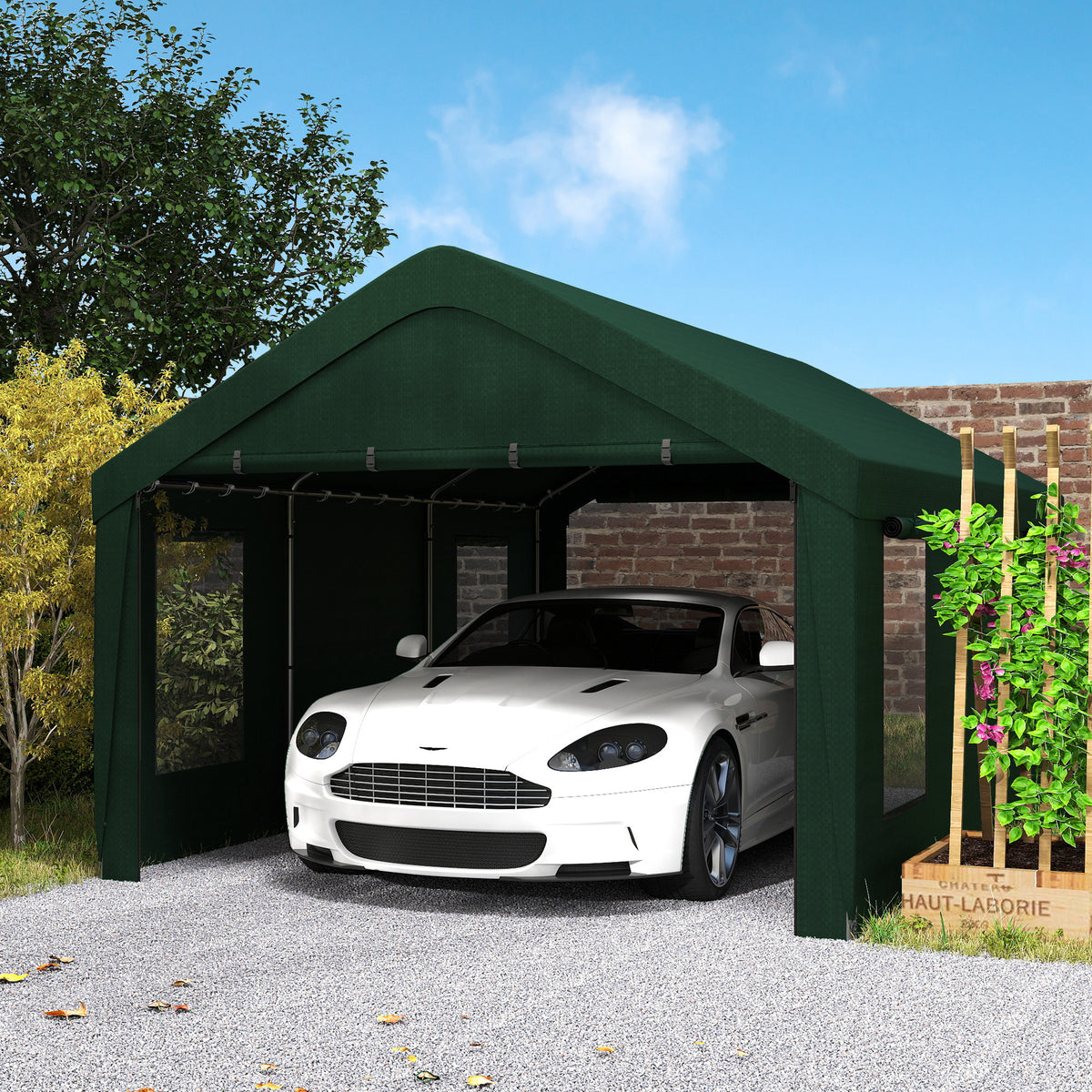 12 x 20ft Carport with 2 Roll-Up Doors, 4 Windows, Portable Garage with Removable Sidewalls for Car, Truck – view 14