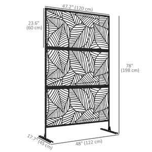 6.5FT Decorative Outdoor Divider, Metal Privacy Screen with Stand, Large Leaf Style, Black – view 2