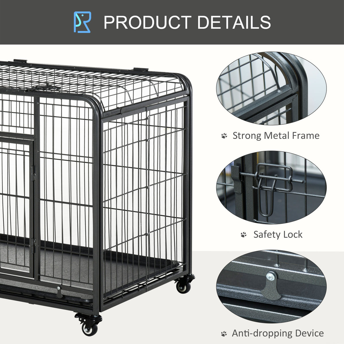 Folding Heavy Duty Dog Crate Heavy Duty Cage for Large Sized Dogs with Double Doors, Lockable Wheels Tray, 43" x 28" x 31"