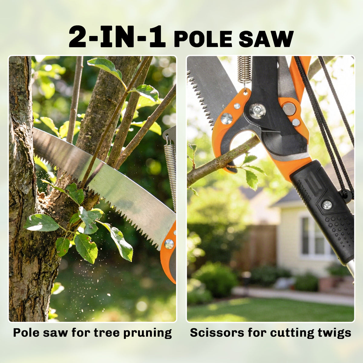 6.5ft 2-In-1 Manual Pole Saw for Tree Trimming, Aluminium Telescopic Long Reach Pole Pruner with Sharp 65Mn Steel Blade