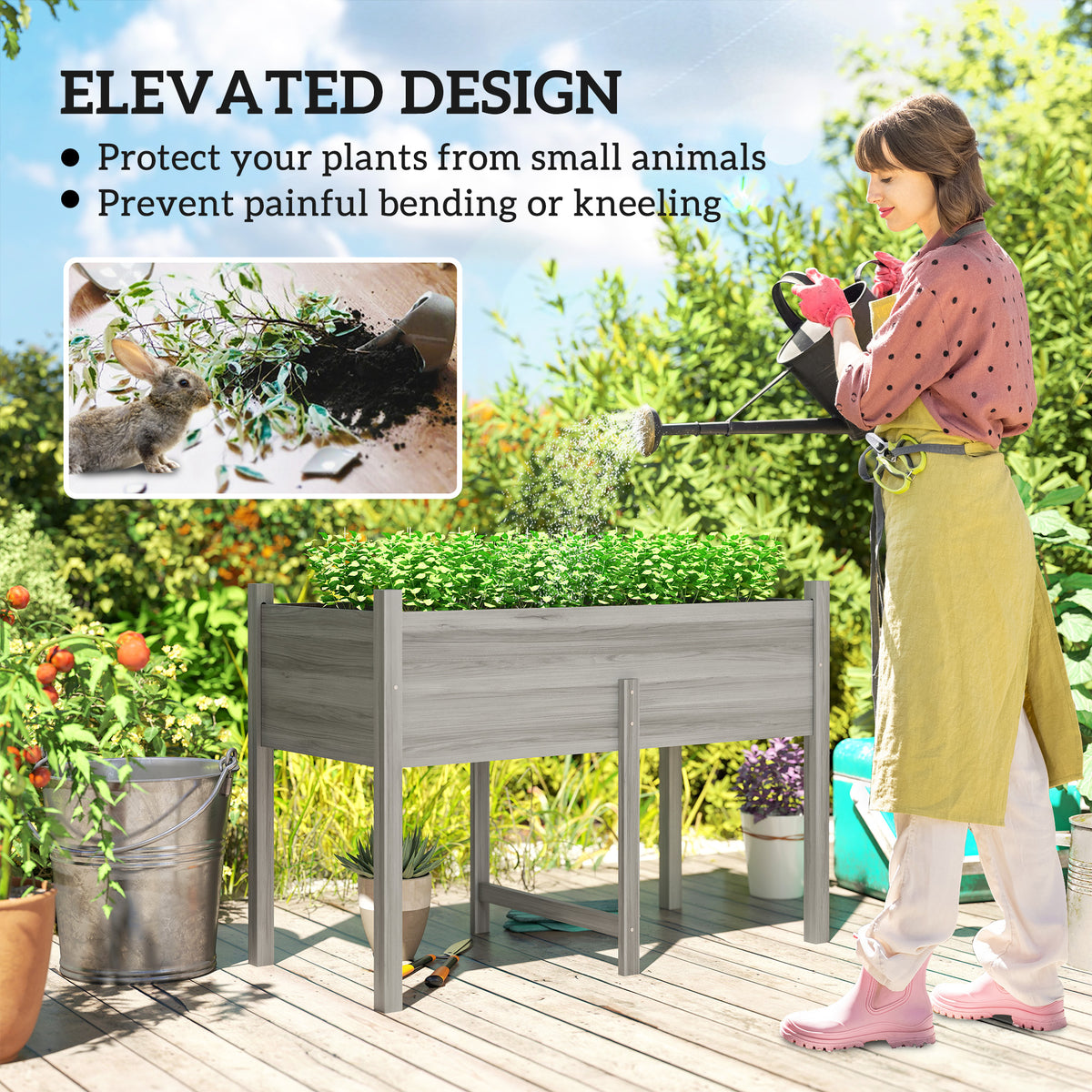 Wooden Raised Planter Box with Drain Holes for Vegetables, Flowers, Outdoor Garden Bed, 45.3x21.7x31.5inch – view 3