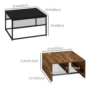 Coffee Table Set of 2, Industrial Nesting Tables, Square Coffee Table and Narrow Sofa Side Table for Living Room
