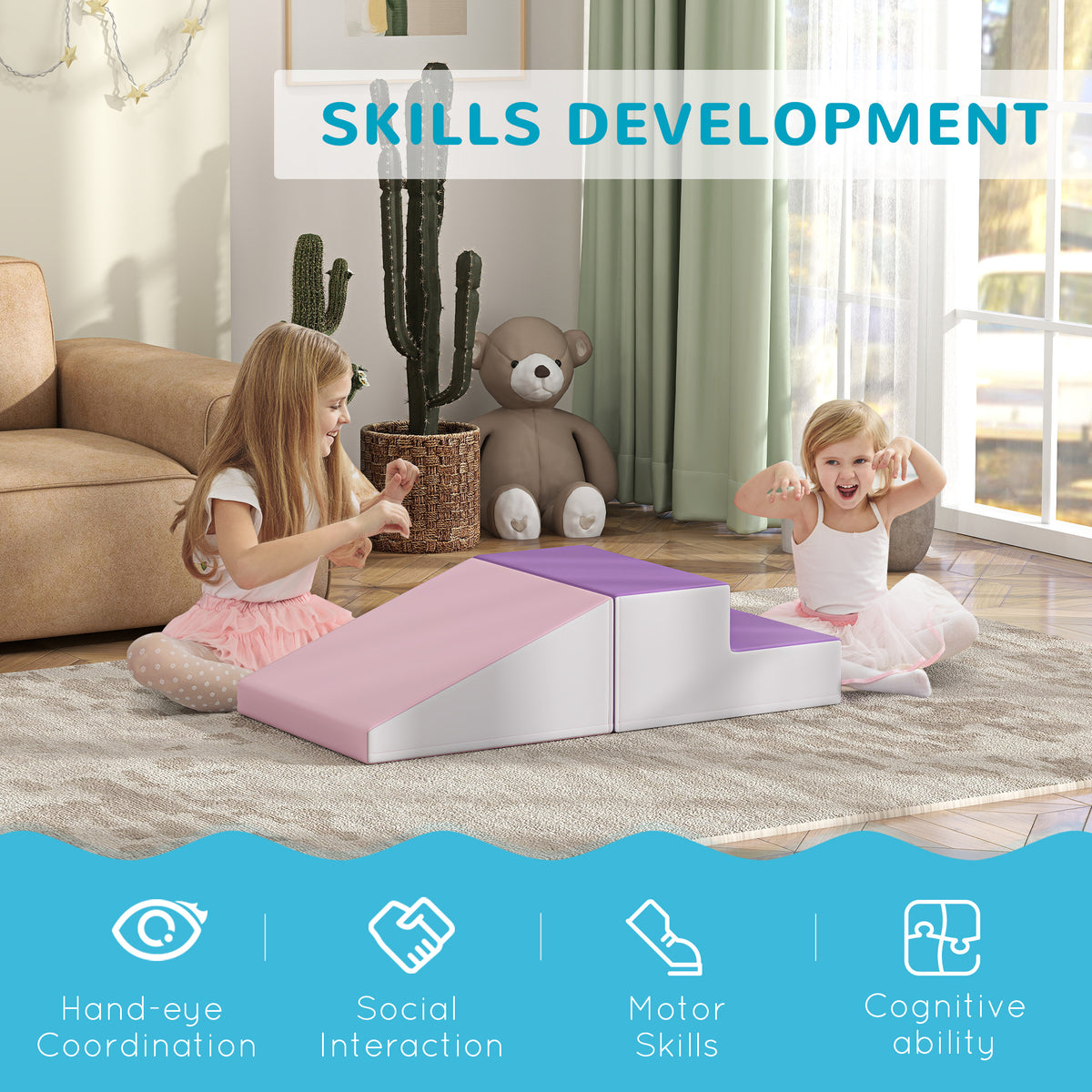 Soozier 2-Piece Climb and Crawl Activity Soft Play Set, Secure Foam Blocks Playset for Toddler Preschooler Babies Indoor, Activity Structure Play Equipment, Multi-colour