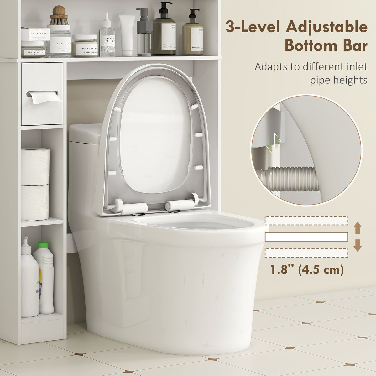 Modern Over the Toilet Storage Cabinet with 2 Doors, Above Commode Storage Cabinet with Toilet Paper – view 12
