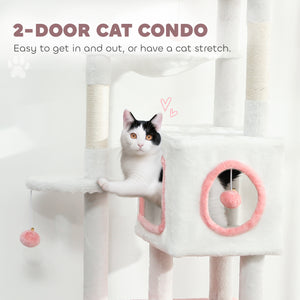 65 Inch Cat Tree with 2 Doors Condos, Plush Top Perch, Hammock, Sisal Scratching Posts, 4 Pompoms, Ramp – view 11