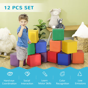 Soozier 12 Piece Soft Play Blocks Soft Foam Toy Building And Stacking Blocks - Multicolours