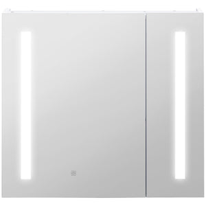 LED Medicine Cabinet with Mirror and Lights, 27.5" x 25.5" Lighted Bathroom Wall Cabinet, Bathroom Mirror Cabinet with Adjustable Shelf, USB Charge, White