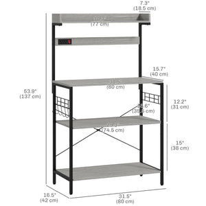 Kitchen Baker's Rack with Power Outlet, Coffee Bar Station with Adjustable Shelves and Hooks – view 16