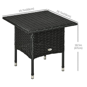 20" Patio Wicker Coffee Table, Outdoor Coffee Table with Plastic Board Underneath the Woven Tabletop for Patio, Garden, Balcony, Black