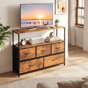 TV Stand Dresser for 45 Inch TV 5 Fabric Drawer Entertainment Center-Brown view 2