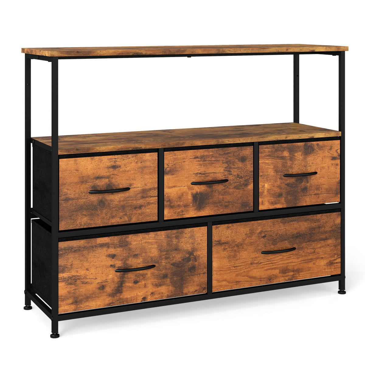 TV Stand Dresser for 45 Inch TV 5 Fabric Drawer Entertainment Center-Brown