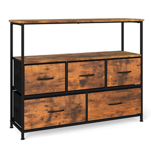 TV Stand Dresser for 45 Inch TV 5 Fabric Drawer Entertainment Center-Brown