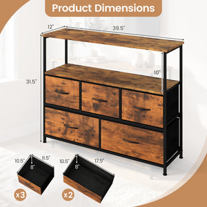 TV Stand Dresser for 45 Inch TV 5 Fabric Drawer Entertainment Center-Brown view 5