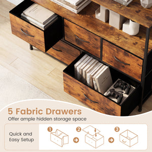 TV Stand Dresser for 45 Inch TV 5 Fabric Drawer Entertainment Center-Brown view 6