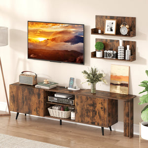 TV Stand for TVs up to 85 Inch with 2 Wall Shelves and Charging Station- Brown view 3
