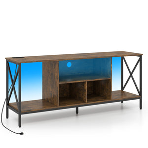 TV Stand with LED Lights for 65 Inch TV Entertainment Center with Power Outlets-Brown