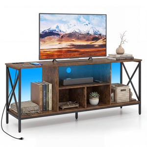 TV Stand with LED Lights for 65 Inch TV Entertainment Center with Power Outlets-Brown view 4