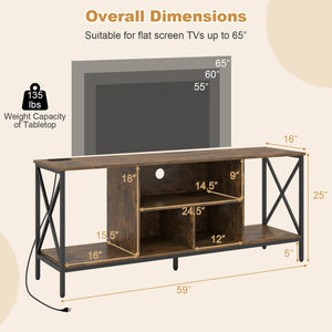 TV Stand with LED Lights for 65 Inch TV Entertainment Center with Power Outlets-Brown view 5