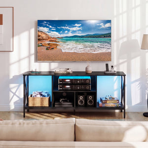 TV Stand with LED Lights for 65 Inch TV Entertainment Center with Power Outlets-Black view 3