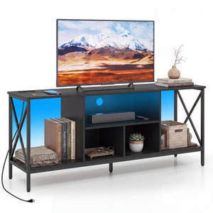 TV Stand with LED Lights for 65 Inch TV Entertainment Center with Power Outlets-Black view 4