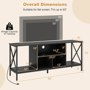 TV Stand with LED Lights for 65 Inch TV Entertainment Center with Power Outlets-Black view 5