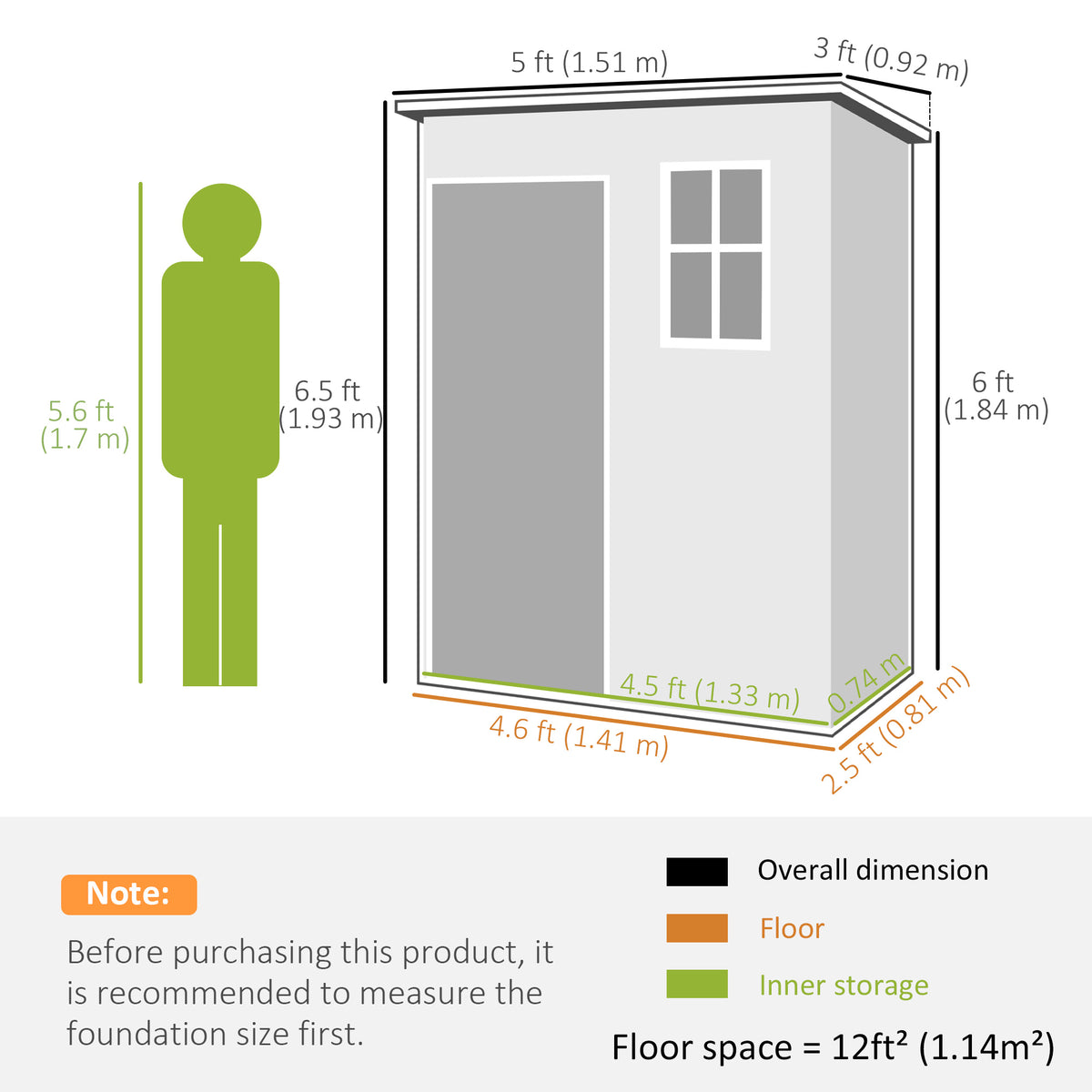 5 x 3FT Garden Shed with Floor, Outdoor Storage Shed with Lockable Door, Window and Vent for Backyard – view 2