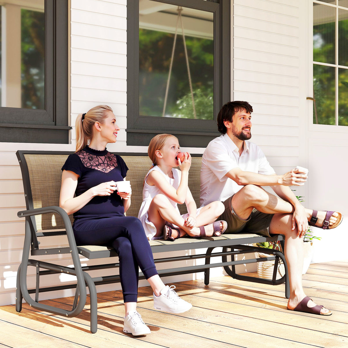 3-Seat Outdoor Glider Chair, Patio Rocking Chair, Steel Frame, Sling Fabric Seat for Garden, Backyard – view 21