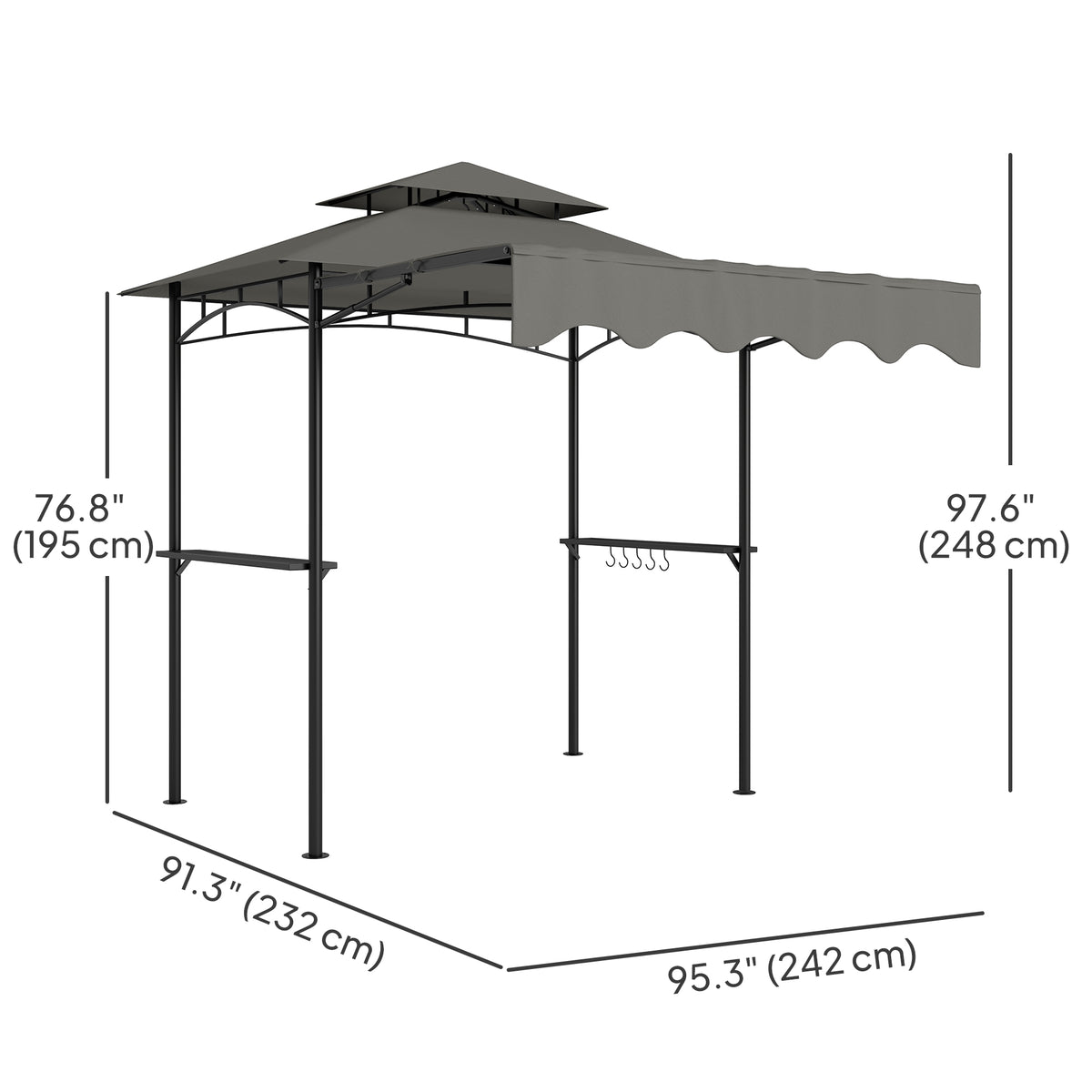 8' x 7.6' Grill Gazebo, Double Tiered Barbecue Grill Gazebo Shelter w/ Side Awning, 2 Side Shelves – view 23