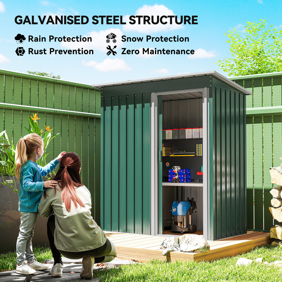 5 x 3 FT Outdoor Storage Shed with Sliding Door and Sloped Roof, Steel Frame Garden Shed Tool Equipment – view 10