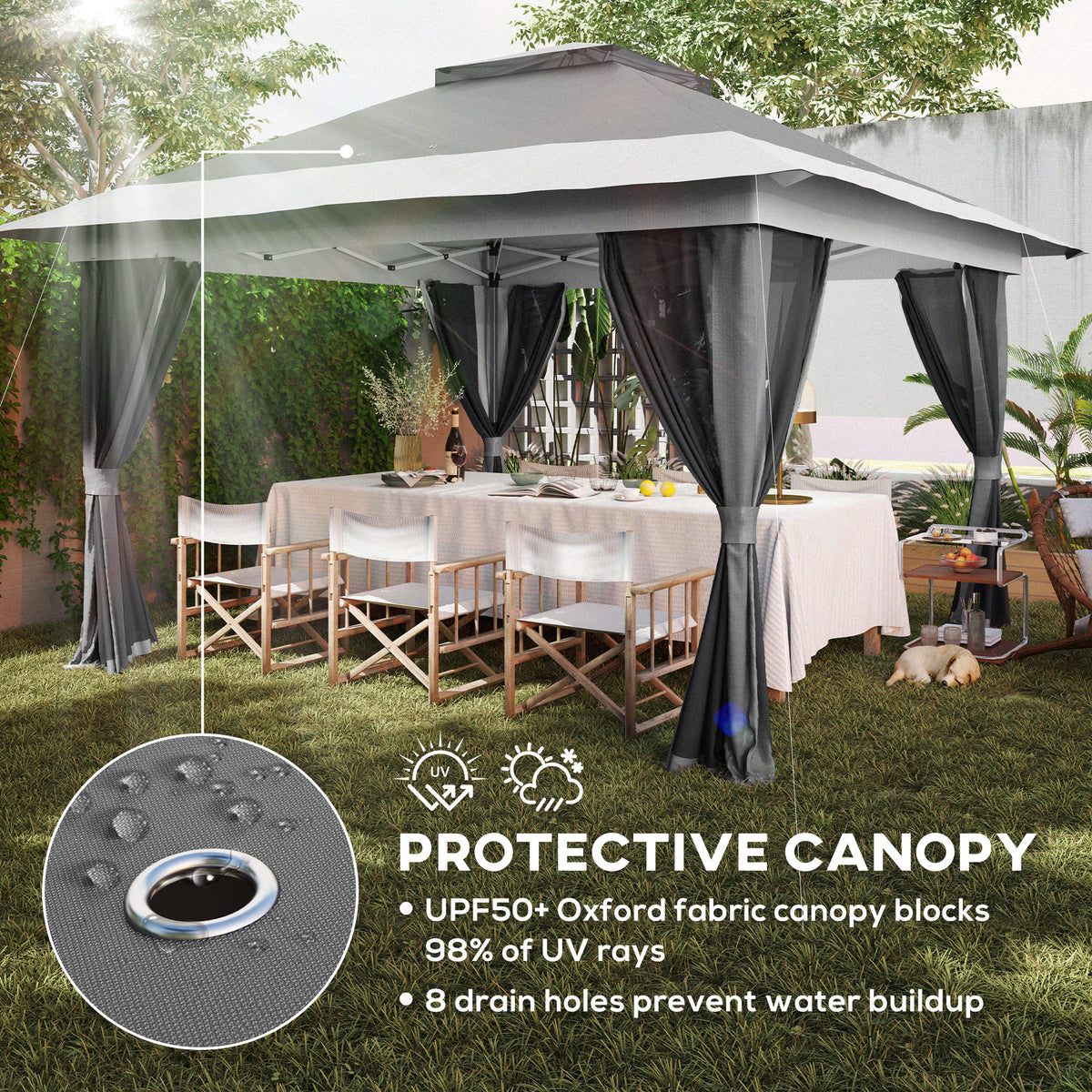 11.7' x 11.7' Pop Up Canopy Tent with Netting, UPF50+ Instant Sun Shelter with Wheeled Carry Bag and Sand Bags