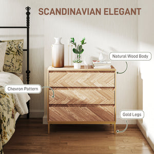 Bedroom Chest of Drawers with Anti-tipping Design, Storage Cabinet with 3 Drawers for Living Room, Hallway, Nature Wood