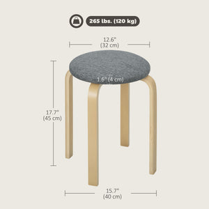 Stackable Wood Stools Set of 4, Stacking Kitchen Stools with Padded Seat for Dining Room, Living Room, Grey