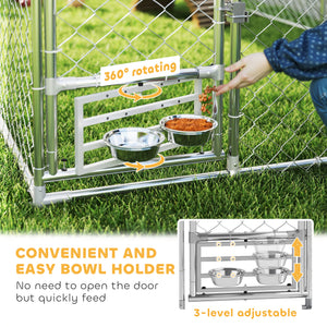 Outdoor Dog Run w/ Adjustable & Rotating Bowls, Water-Resistant UV-Resistant Cover, Secure Lock, 6.6' x 6.6' x 5.1'