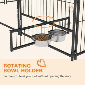 4.6' x 4.6' x 5' Outdoor Dog Kennel with Canopy, Rotating Bowls, Coffee – view 19