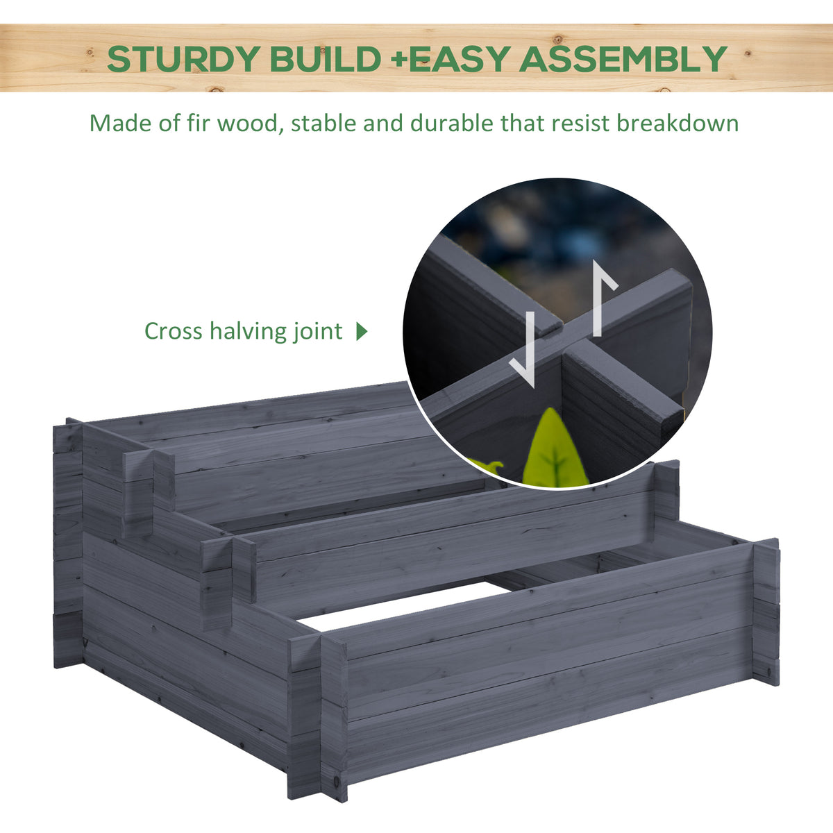 3-Tier Wood Raised Garden Bed, 47.2" x 39.4" x 21.3" Elevated Planting Box, Outdoor Vegetable Flower Container, Herb Garden Indoor Kit, Natural