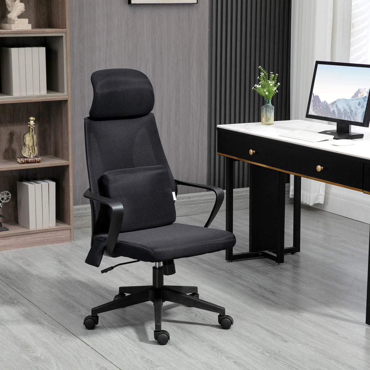 Office Chair High Back, Ergonomic Mesh Computer Chair Executive Task Chair with Massage Lumbar Support & Headrest Rocking