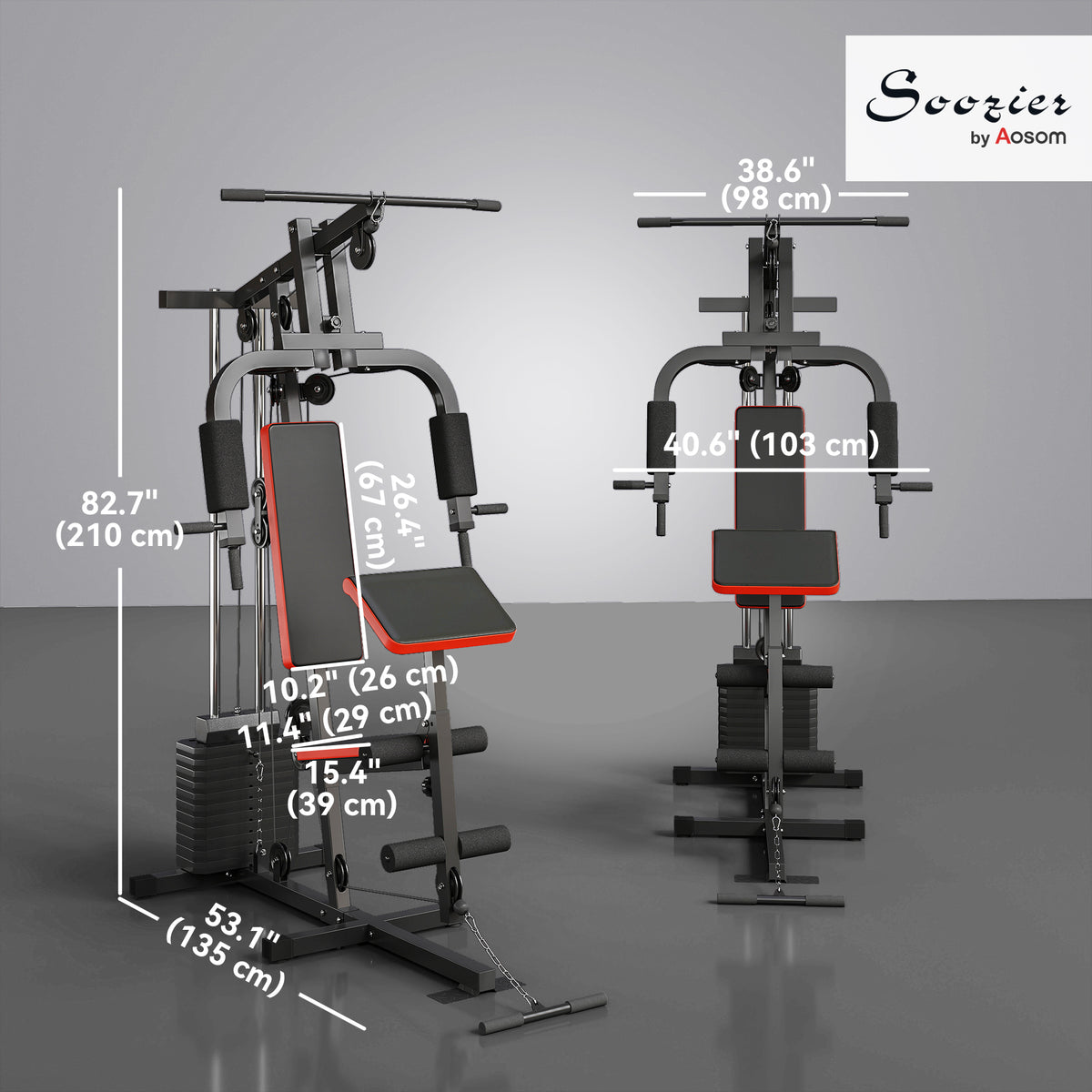 Soozier Home Gym Equipment Weight Training Machine, Multifunction Workout Machine with 143lbs Weight Stack for Full Body Workout and Strength Training