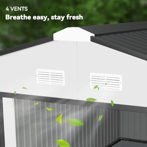 11' x 13' Garden Storage Shed w/ Foundation Kit Metal Tool Storage House w/ Double Doors White