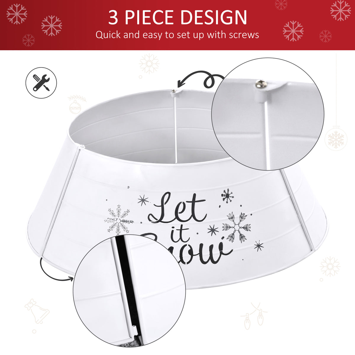 Metal Christmas Tree Collar, 26 Inch Round Christmas Tree Ring for Home Holiday Decoration, White