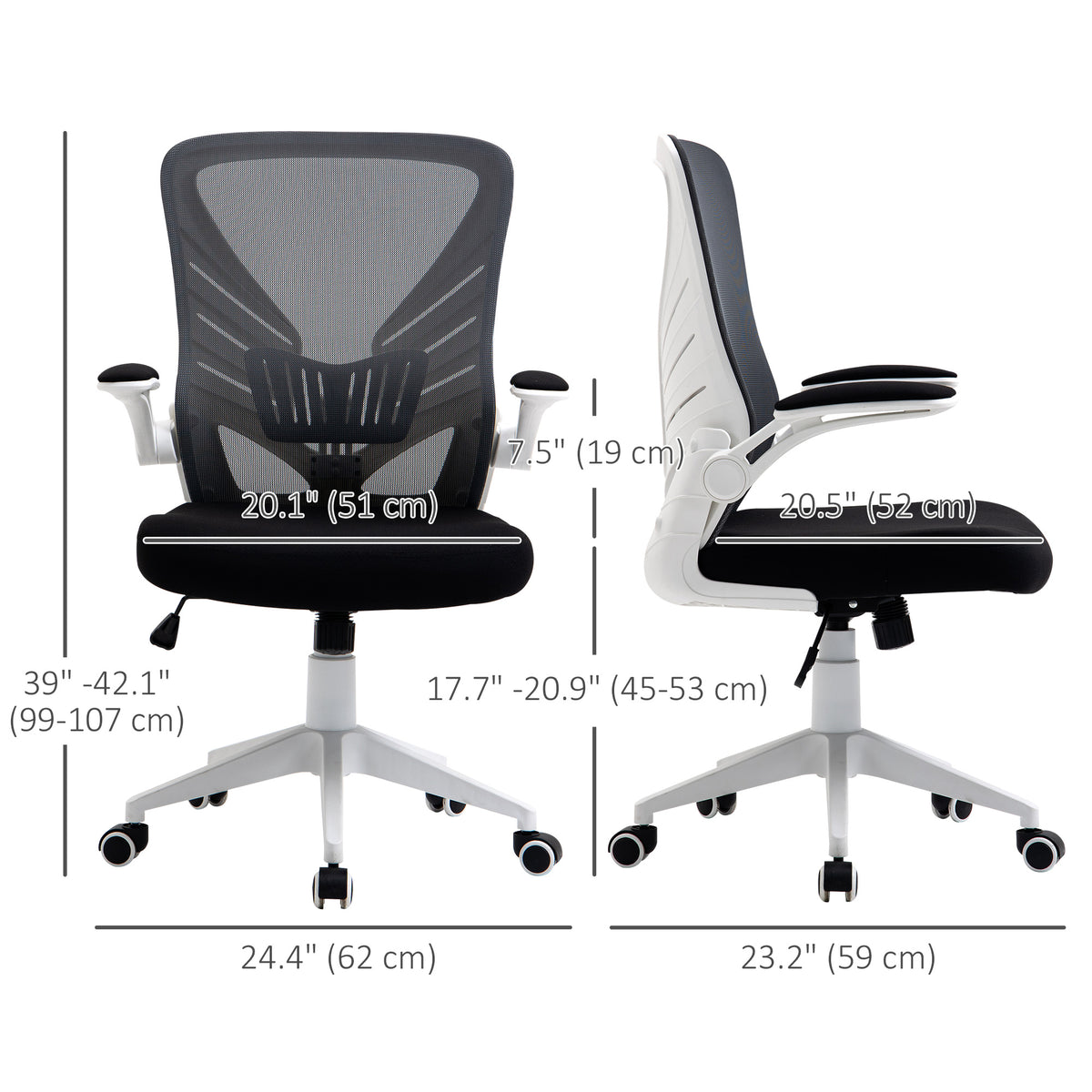 Mesh Office Chair Swivel Task Desk Chair with Lumbar Back Support, Flip-Up Arm, Adjustable Height Office, Grey/Black